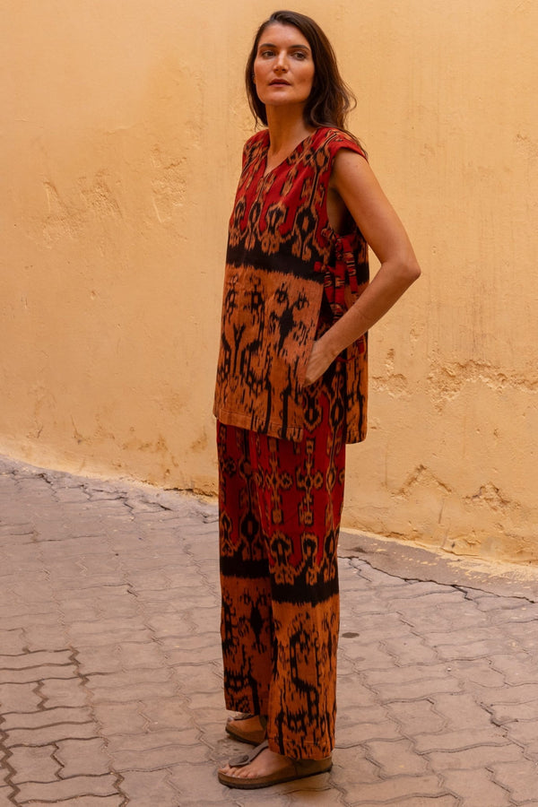 Sambal Two-Piece Set, close detail of the hand-dyed Ikat weave