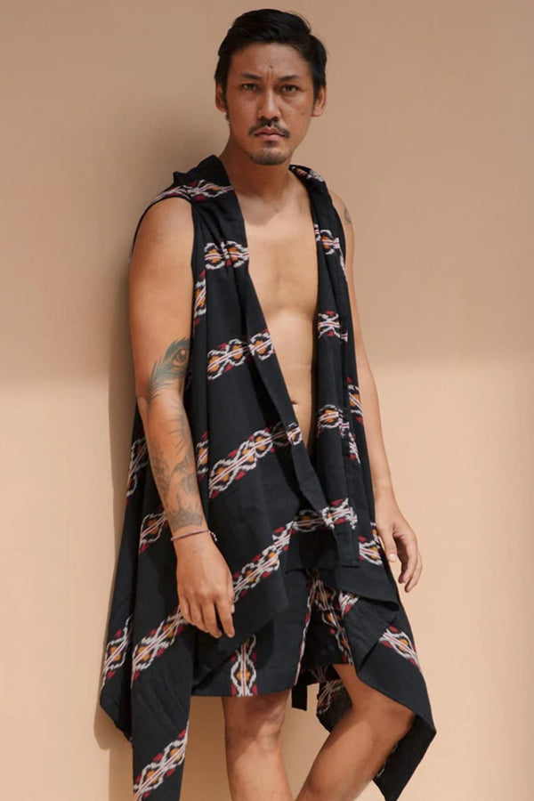 Aliran Co-Ord Set — Black, handwoven Javanese Ikat, front view