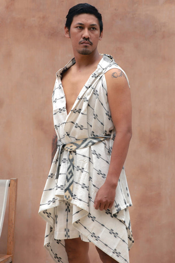 Aliran Co-Ord Set — White, handwoven Javanese Ikat, front view
