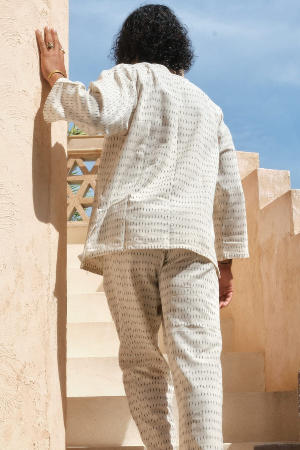 Baik Two-Piece Set, close detail of the hand-dyed Ikat weave
