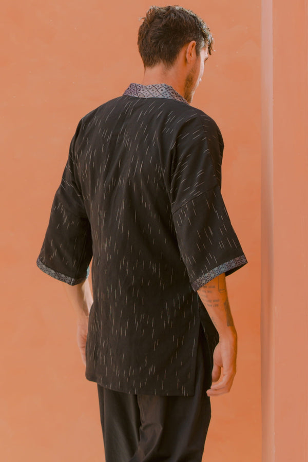 Gaya Kimono — Men's Black, handwoven Javanese Ikat, alternate view