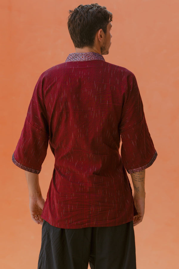 Gaya Kimono — Men's Deep Red, handwoven Javanese Ikat, alternate view