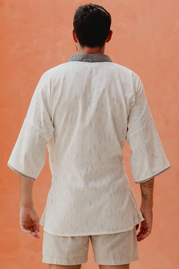 Gaya Kimono — Men's White, handwoven Javanese Ikat, alternate view