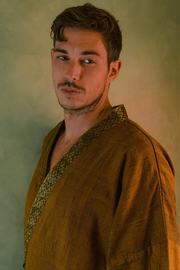 Gaya Kimono — Men's Gold, handwoven Javanese Ikat, alternate view