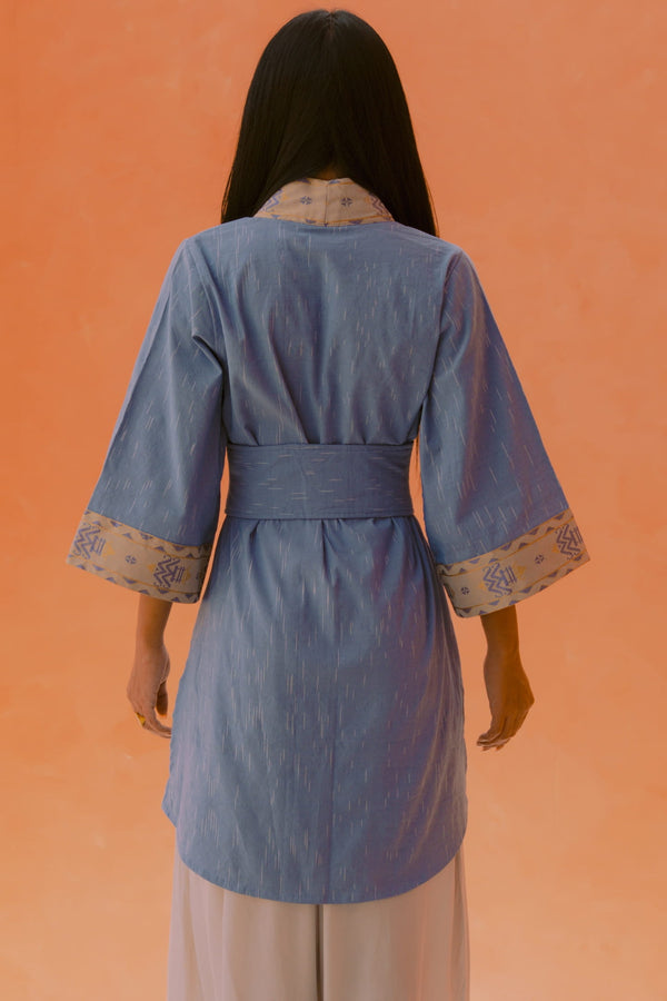 Gaya Kimono — Women's Light Blue, handwoven Javanese Ikat, alternate view