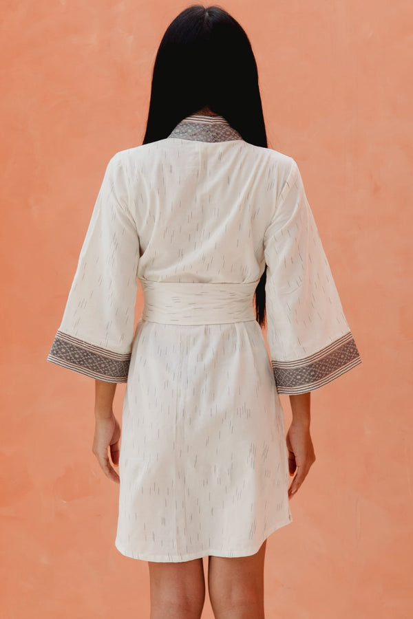 Gaya Kimono — Women's White, handwoven Javanese Ikat, alternate view
