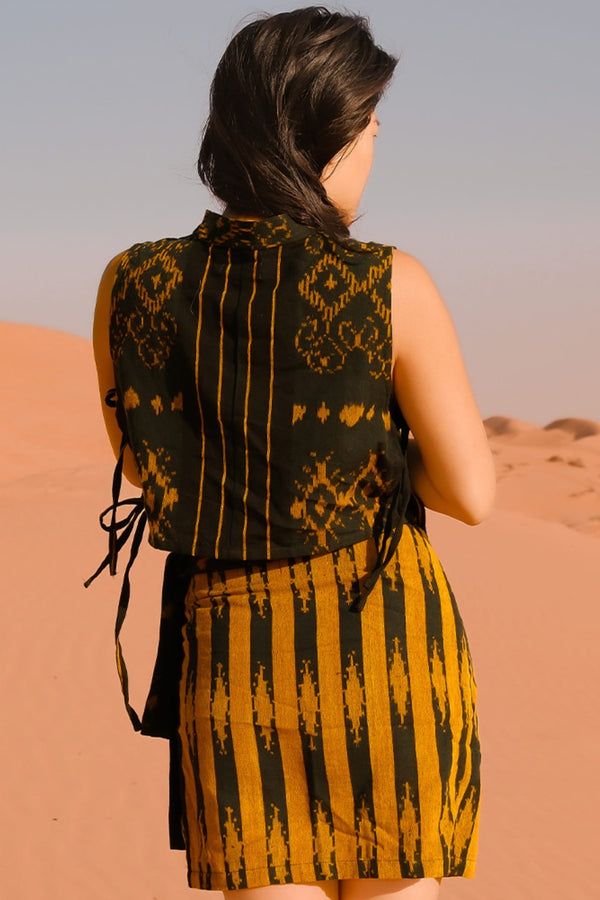 Hati Hati Two-Piece Set — Women's Black Gold, handwoven Javanese Ikat, alternate view