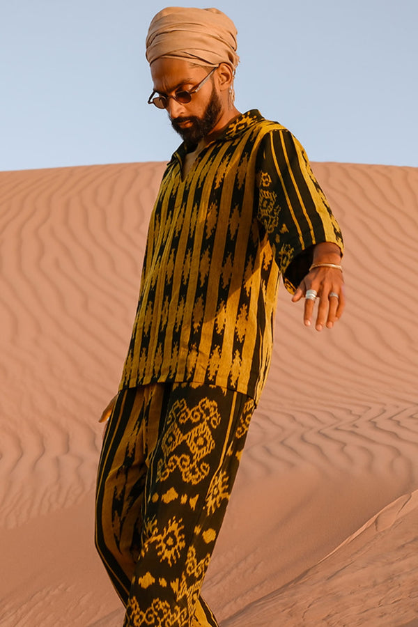 Hati Hati Two-Piece Set — Men's Black Gold, handwoven Javanese Ikat, alternate view
