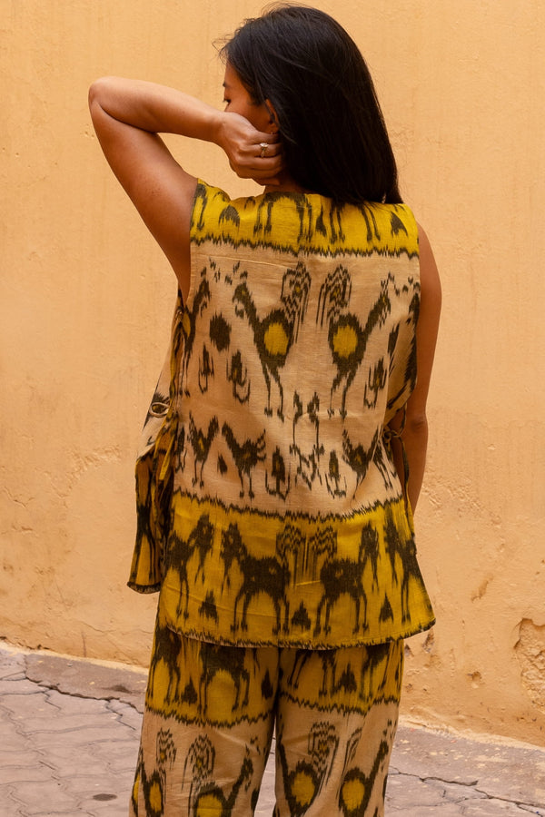 Jamu Two-Piece Set — Yellow Bird, handwoven Javanese Ikat, alternate view