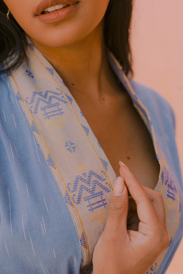 Gaya Kimono — Women's Light Blue, handwoven Javanese Ikat, full-length styling