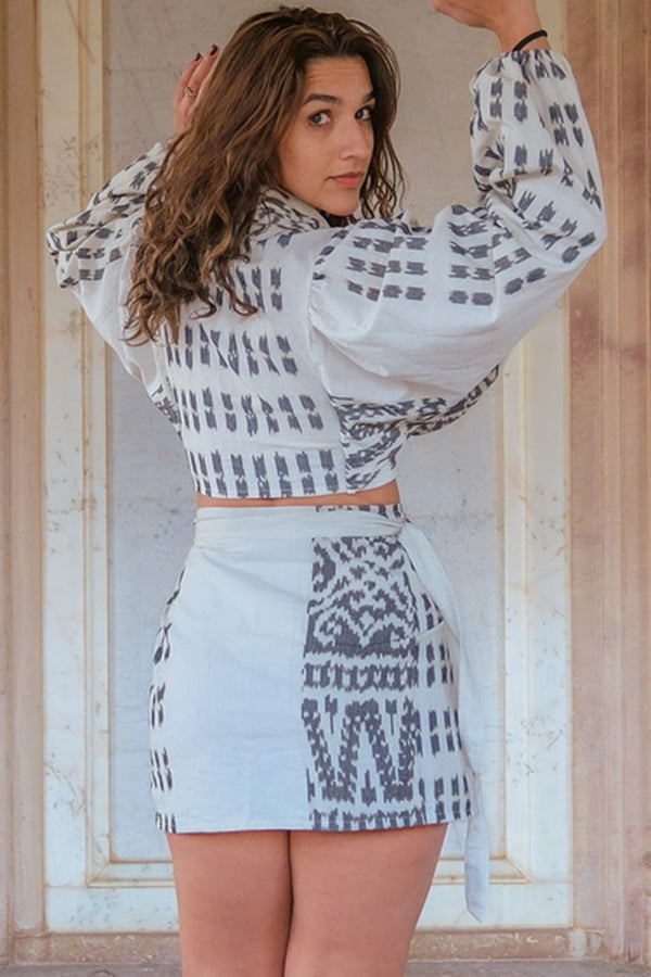 Mata Hari Co-Ord Set — Women's White, handwoven Javanese Ikat, alternate view