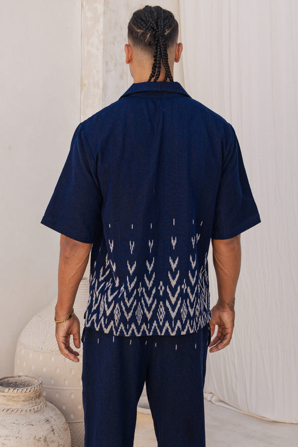 Mata Hari Co-Ord Set — Men's Blue, handwoven Javanese Ikat, alternate view