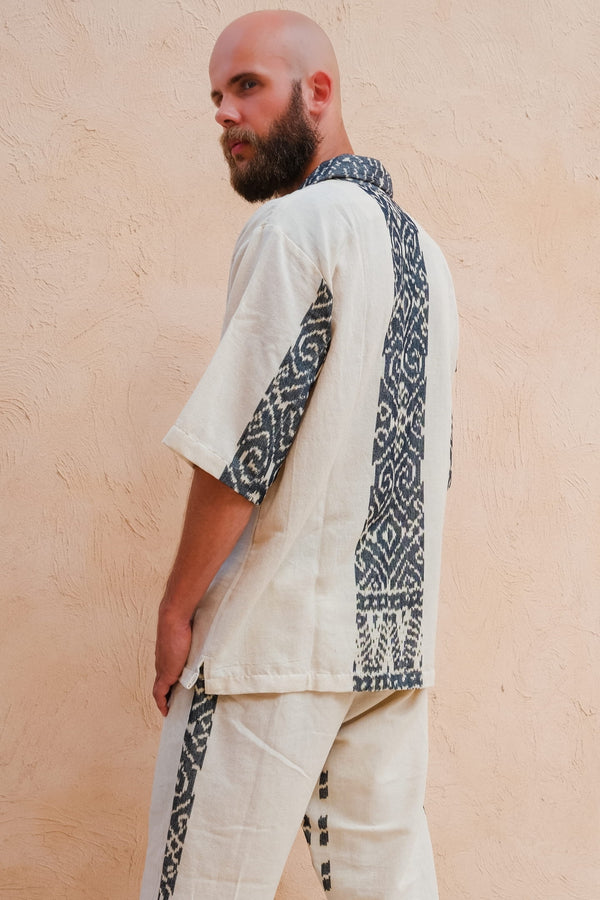 Mata Hari Co-Ord Set — Men's White, handwoven Javanese Ikat, alternate view