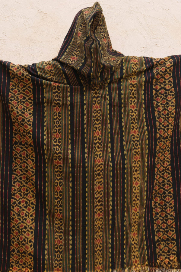 Mimpi Hooded Poncho Cape — Women's Jungle Gold, handwoven Javanese Ikat, alternate view