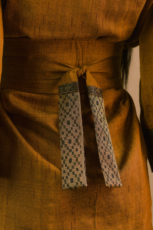 Gaya Kimono — Women's Gold, close detail of the hand-dyed Ikat weave