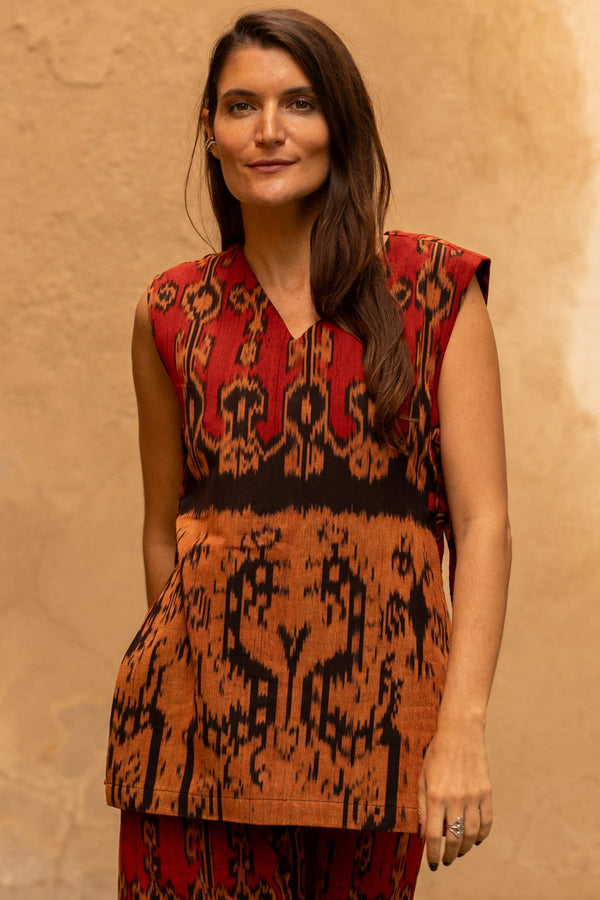 Sambal Two-Piece Set, handwoven Javanese Ikat, front view