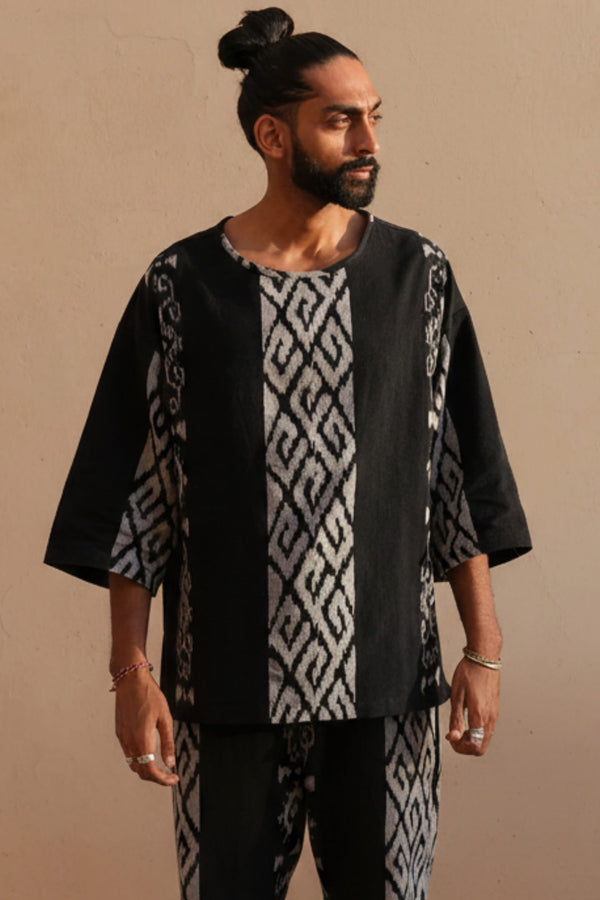 Sawah Co-Ord Set — Black, handwoven Javanese Ikat, front view