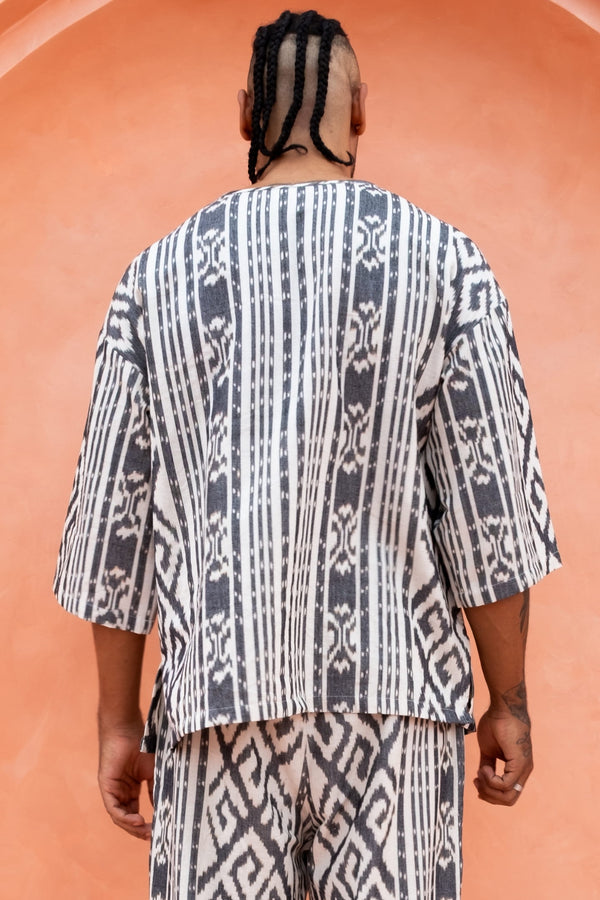 Sawah Co-Ord Set — White Grey, handwoven Javanese Ikat, alternate view