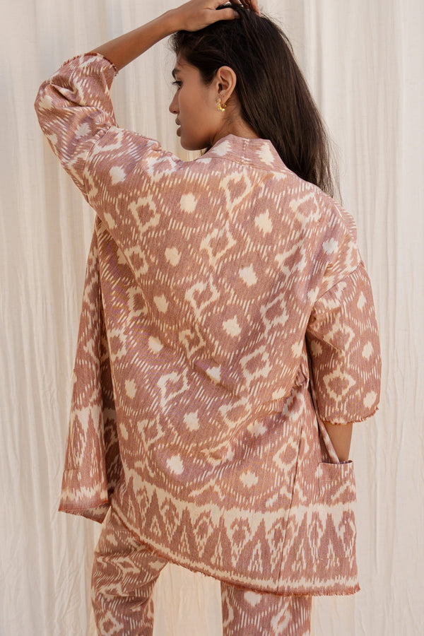 Sekarang Kimono — Women's Pink, handwoven Javanese Ikat, alternate view