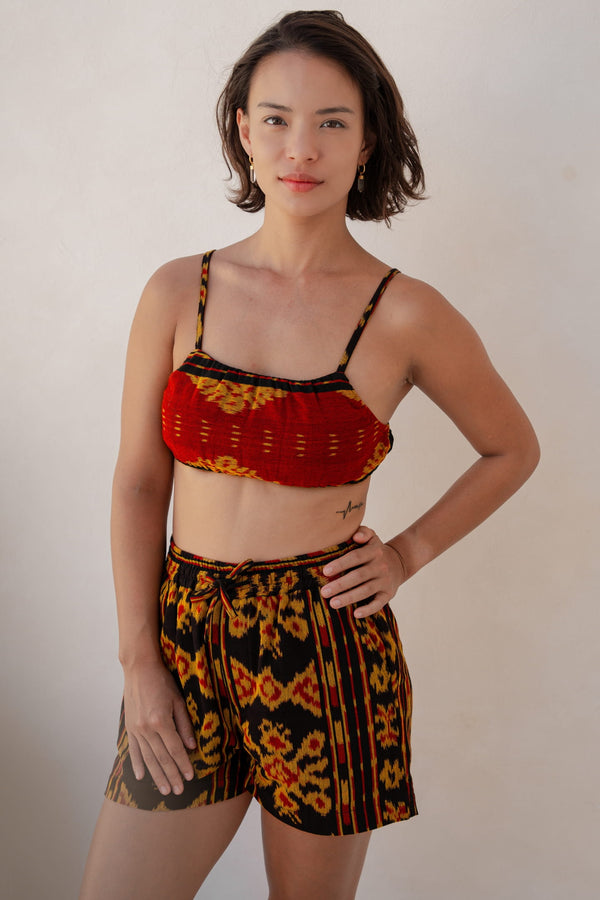 Sini Sana Two-Piece Set — Red Gold, handwoven Javanese Ikat, front view